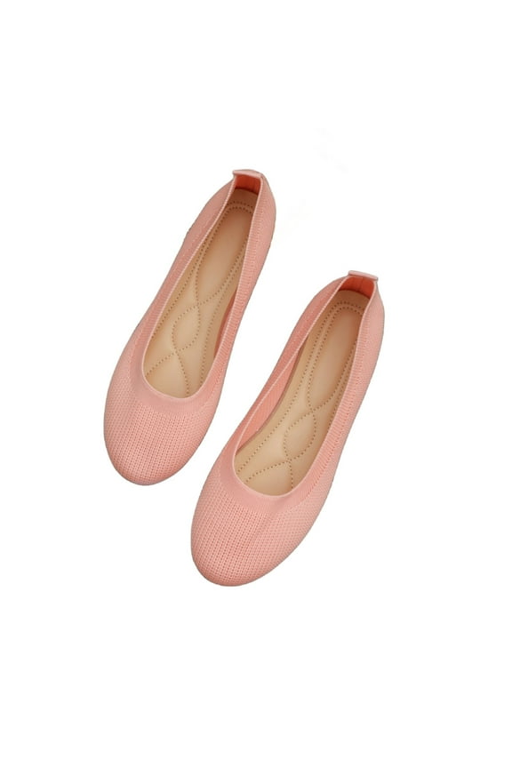 Women's Knitted Flats Breathable Comfortable Slip On Shoes Low Heel Loafers Soft Sole Ballerina Flats Pink 41
