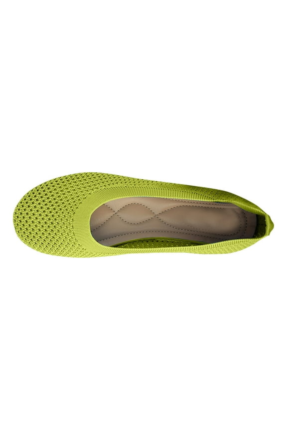 Women's Knitted Slip On Ballerina Flats Breathable Comfortable Flat Shoes Soft Sole Lightweight Mesh Sneakers Green 42