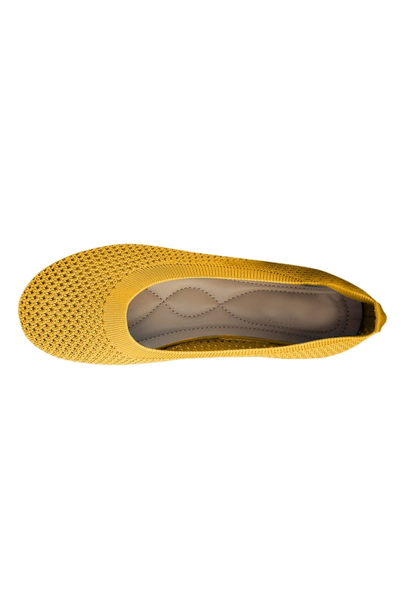 Women's Knitted Slip On Ballerina Flats Breathable Comfortable Flat Shoes Soft Sole Lightweight Mesh Sneakers Yellow 39