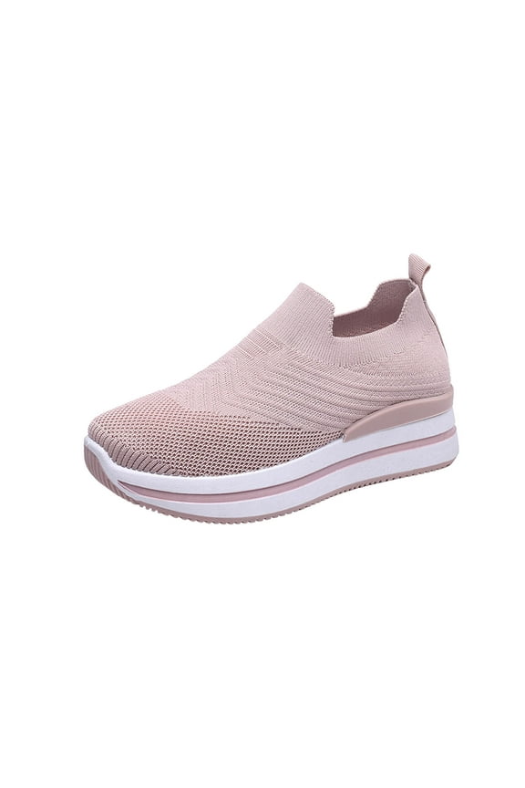 Women's Knitted Slip On Sneakers Breathable Comfortable Shoes Lightweight Sock Sneakers for Walking Running Daily Wear Pink 38