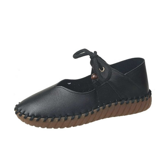 hopeusnice Women's Lace Up Flat Shoes Comfortable Soft Sole Breathable Flats Low Top Vacation Beach Shoes Slip On Outdoor Walking Shoes Black 35