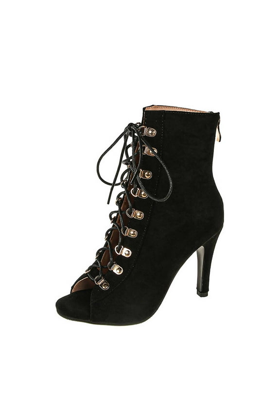 Women's Lace Up Peep Toe Ankle Boots High Heel Hollow Out Open Toe Sandals Stilettos Heel Fashionable Party Shoes Comfortable Dressy Footwear Black 43