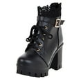 thumbnail image 1 of hopeusnice Women's Lace Up Ankle Boots Chunky Heel Buckle Block Heel Booties Comfortable Shoes Fall Winter Warm Boots Black 40, 1 of 9