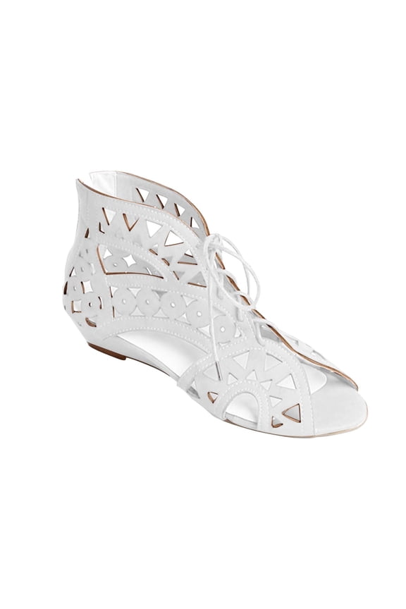 Women's Lace Up Cutout Sandals Summer Open Toe Wedge Shoes Breathable Ankle Strap Beach Sandals White 36