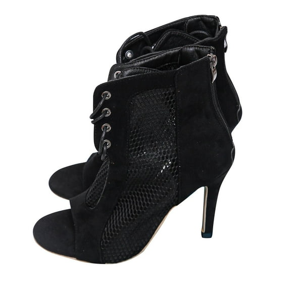 hopeusnice Women's Lace Up Mesh Peep Toe Stilettos Heel Ankle Boots Elegant Suede Open Toe High Heel Zipper Party Shoes Black 39