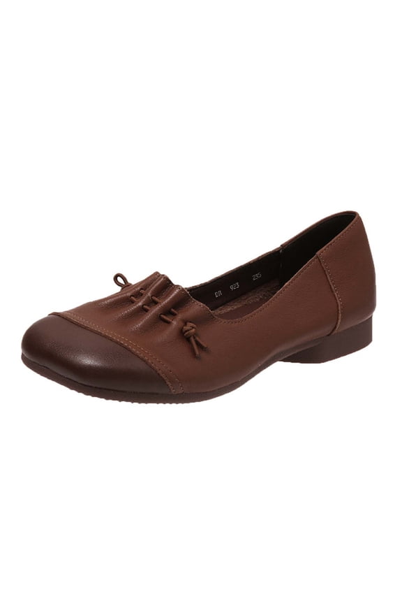 Women's Leather Flat Shoes Slip On Loafers Comfortable Breathable Bowknot Ballerina Flats Low Heel Dress Shoes for Work Wedding Party Brown 35