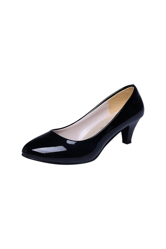 Women's Low Heel Closed Toe Pumps Comfortable Dress Shoes Work Shoes Faux Leather Office Shoes for Wedding Party Black 35