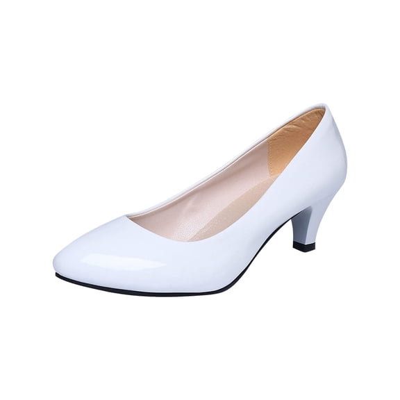 hopeusnice Women's Low Heel Closed Toe Pumps Comfortable Dress Shoes Work Shoes Faux Leather Office Shoes for Wedding Party White 39