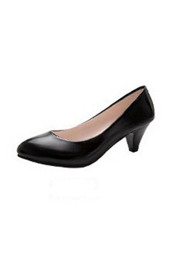 Women's Low Heel Pumps Closed Toe Dress Shoes Slip On Office Work Shoes PU Leather Comfortable Wedding Party Shoes Black 40