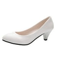 thumbnail image 1 of hopeusnice Women's Low Heel Pumps Closed Toe Dress Shoes Slip On Office Work Shoes PU Leather Comfortable Wedding Party Shoes White 35, 1 of 4