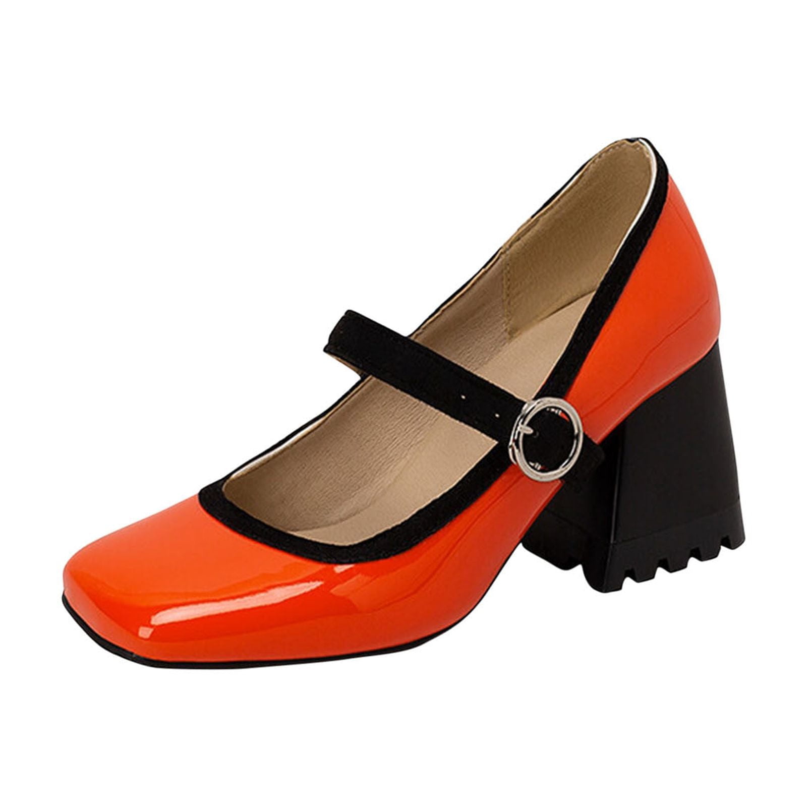 hopeusnice Women's Mary Jane Buckle Block Heel Pumps Square Toe Chunky Heel Dress  Shoes Comfortable Formal Wedding Party Shoes Orange 42 - Walmart.com