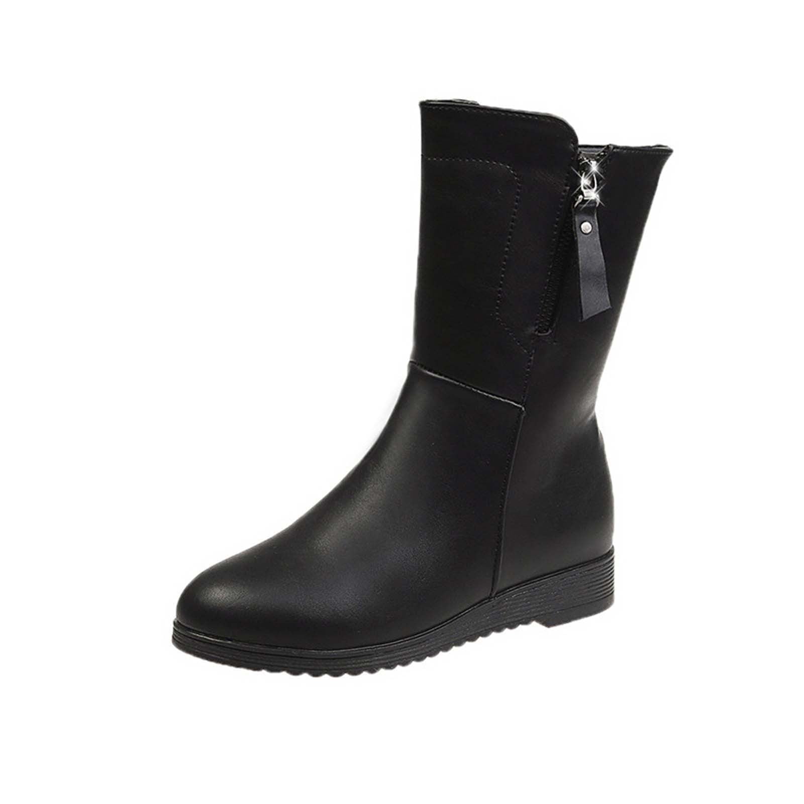 YECDET Women's Slouchy Western Boots - Low Heel Mid Calf, Side Zipper, Faux Leather, For Winter & Fall (Runs Narrow)