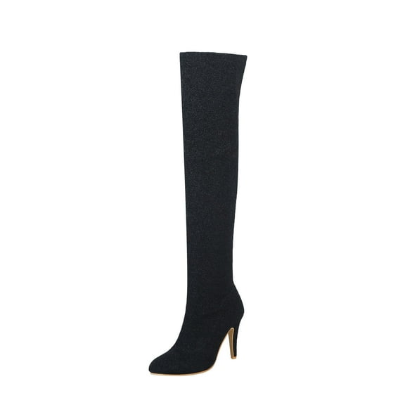 hopeusnice Women's Over The Knee Boots High Heel Stilettos Pointed Toe Knee High Boots Fashion Party Dress Boots Black 36