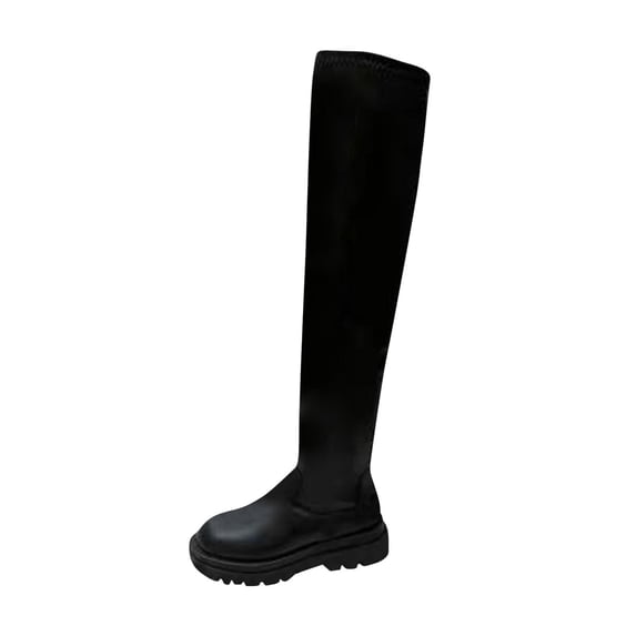 hopeusnice Women's Over The Knee Boots Chunky Heel Stretch Boots Winter Boots Knee High Boots Black 43