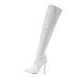 thumbnail image 1 of hopeusnice Women's Over The Knee Boots Pointed Toe High Heel Stilettos Thigh High Boots Faux Leather Zipper Party Dress Boots White 35, 1 of 6