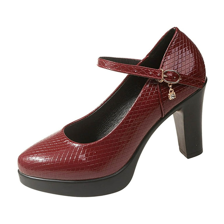 hopeusnice Women's Platform Heels Buckle Chunky Heel Closed Toe