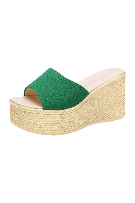 Women's Wedge Sandals Open Toe Vacation Beach Slip On Wedge Slides Comfortable Breathable Sandal Shoes Green 36