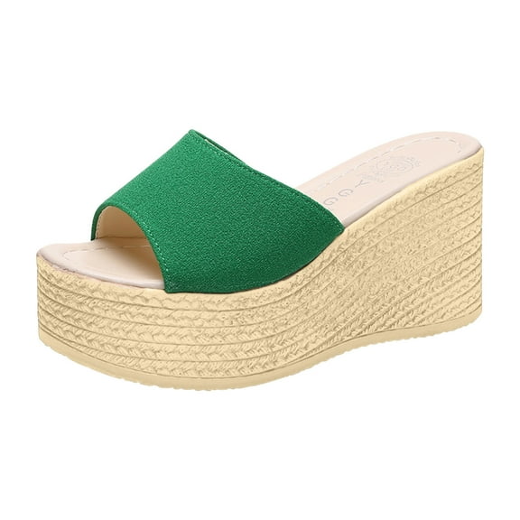 hopeusnice Women's Platform Wedge Sandals Open Toe Vacation Beach Slip On Platform Wedge Slides Comfortable Breathable Sandal Shoes Green 41