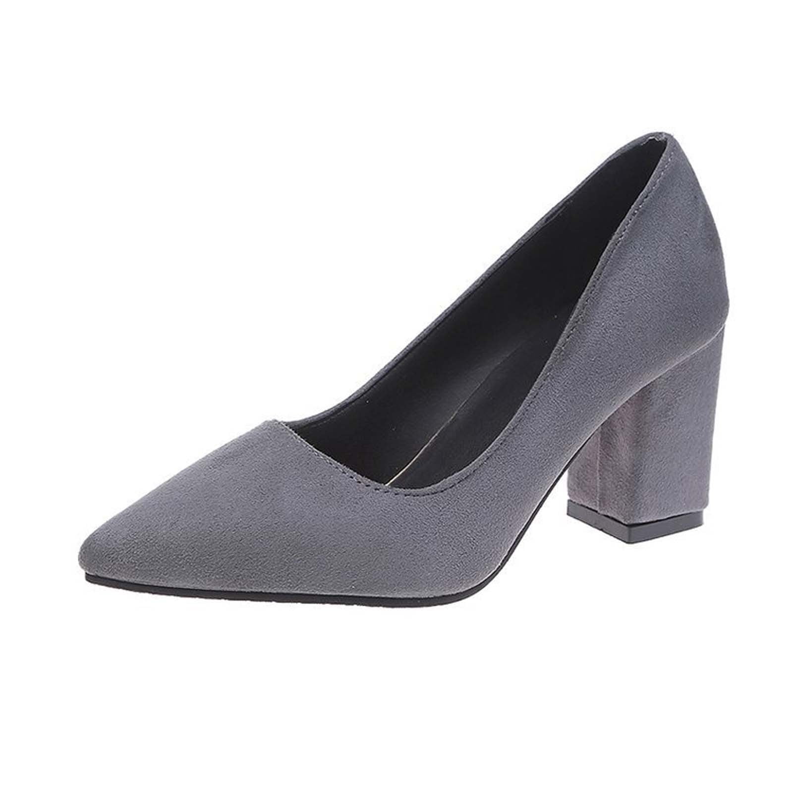 Women's Pointed Toe Block Heel Closed Toe Pumps Suede Chunky Heel Dress Shoes Comfortable Office Work Wedding Party Shoes Gray 38