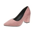 thumbnail image 1 of hopeusnice Clearance Women's Pointed Toe Block Heel Closed Toe Pumps Suede Chunky Heel Dress Shoes Comfortable Office Work Wedding Party Shoes Pink 37, 1 of 3