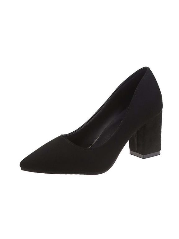 Women's Pointed Toe Block Heel Closed Toe Pumps Suede Chunky Heel Dress Shoes Comfortable Office Work Wedding Party Shoes Black 37