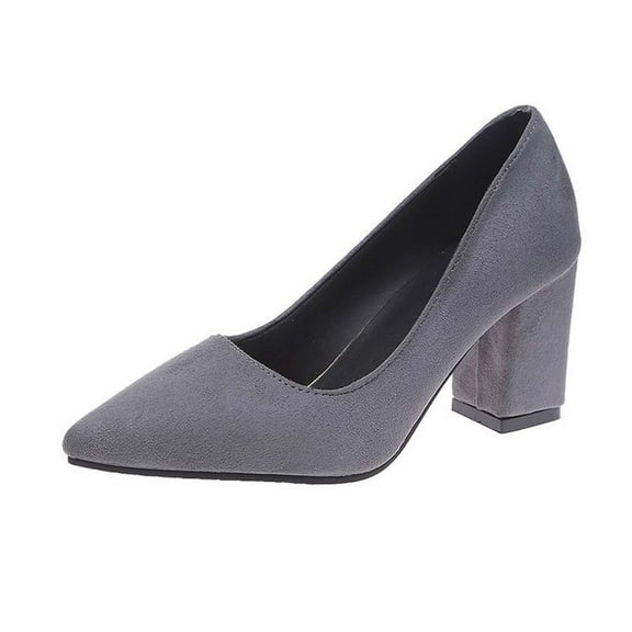 hopeusnice Women's Pointed Toe Block Heel Closed Toe Pumps Suede Chunky Heel Dress Shoes Comfortable Office Work Wedding Party Shoes Gray 43