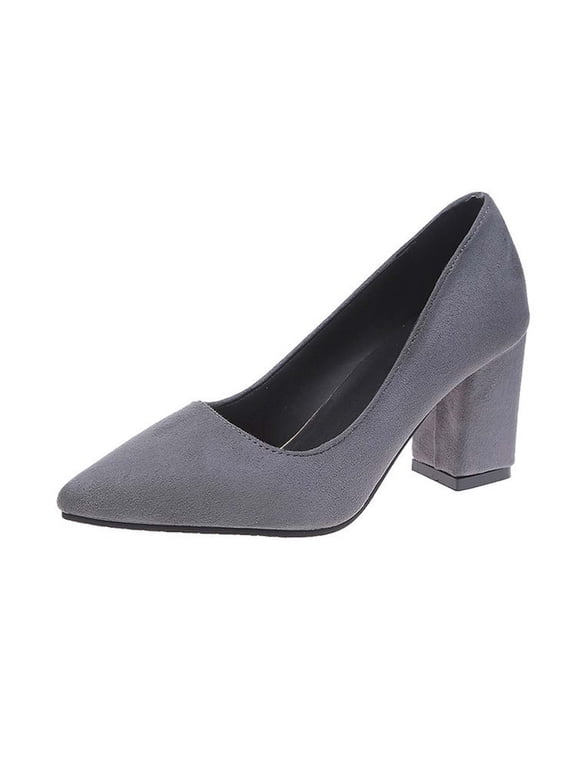 Women's Pointed Toe Block Heel Closed Toe Pumps Suede Chunky Heel Dress Shoes Comfortable Office Work Wedding Party Shoes Gray 43