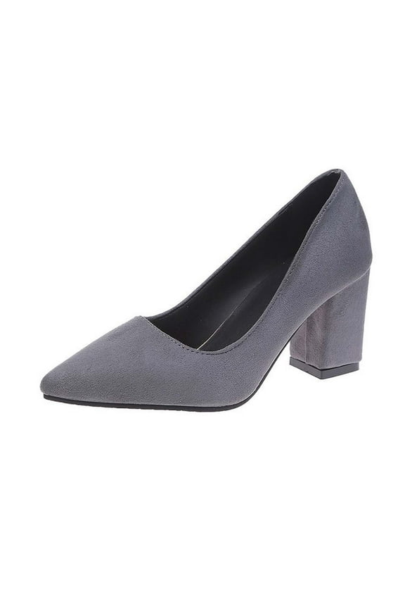 Women's Pointed Toe Block Heel Closed Toe Pumps Suede Chunky Heel Dress Shoes Comfortable Office Work Wedding Party Shoes Gray 43