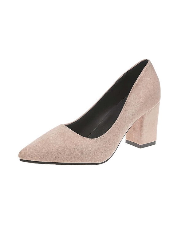 Women's Pointed Toe Block Heel Closed Toe Pumps Suede Chunky Heel Dress Shoes Comfortable Office Work Wedding Party Shoes Khaki 41