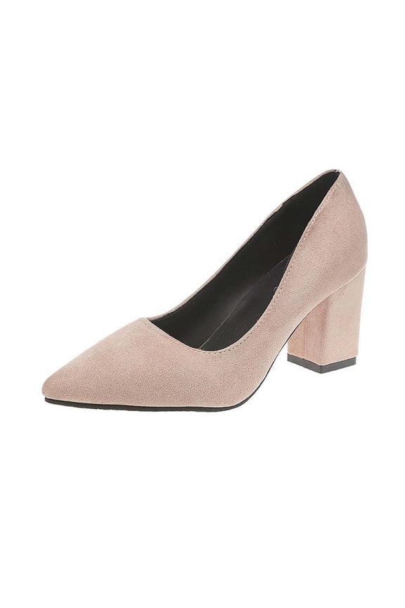 Women's Pointed Toe Block Heel Closed Toe Pumps Suede Chunky Heel Dress Shoes Comfortable Office Work Wedding Party Shoes Khaki 41