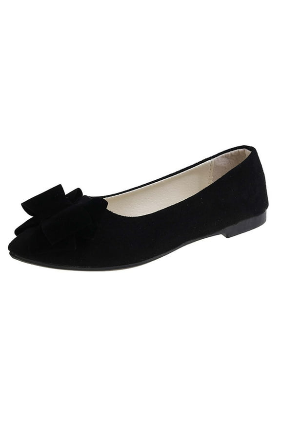 Women's Pointed Toe Bowknot Flat Shoes Slip On Ballerina Flats Comfortable Suede Flats Dress Shoes Black 35