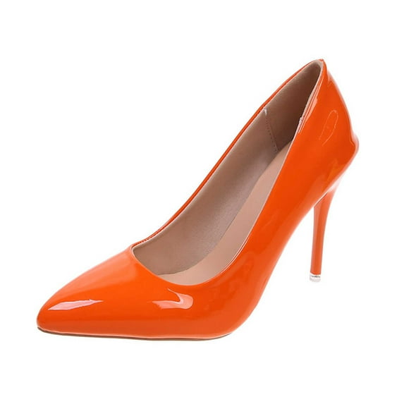 hopeusnice Women's Pointed Toe High Heels Pumps Patent Leather Stilettos Heel Dress Shoes Office Work Party Wedding Shoes Comfortable Formal Footwear Orange 38