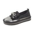 thumbnail image 1 of hopeusnice Women's Rhinestone Shoes Glitter Bowknot Slip On Flat Loafers Breathable Comfortable Sneakers Walking Shoes Platform Flats Gold 35, 1 of 7