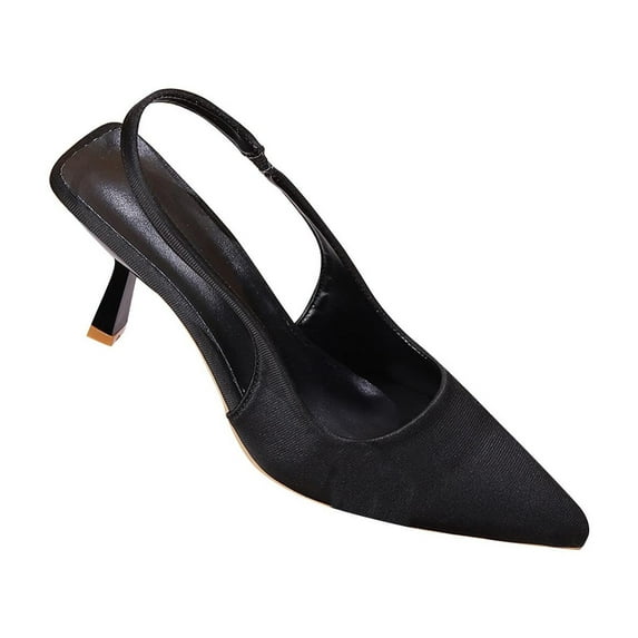 hopeusnice Women's Slingback Pointed Toe Kitten Heel Dress Pumps Low Heel Shoes Comfortable Slip On Wedding Party Bridal Shoes Black 42