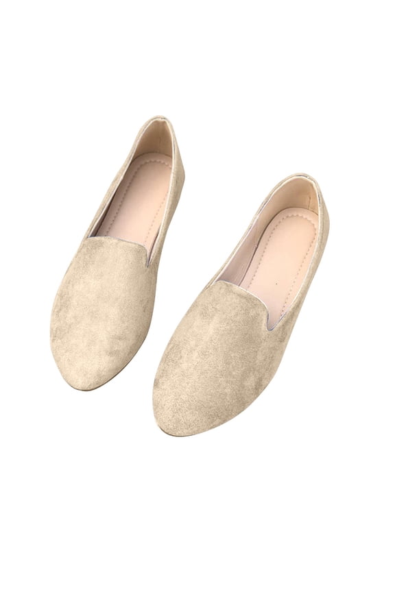 Women's Slip On Loafers Flat Shoes Suede Leather Comfortable Ballerina Flats Soft Sole Walking Shoes Beige 36