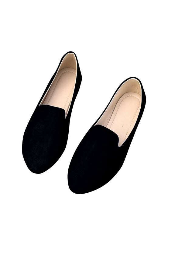 Women's Slip On Loafers Flat Shoes Suede Leather Comfortable Ballerina Flats Soft Sole Walking Shoes Black 37