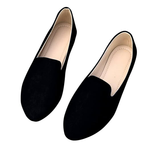hopeusnice Women's Slip On Loafers Flat Shoes Suede Leather Comfortable Ballerina Flats Soft Sole Walking Shoes Black 42