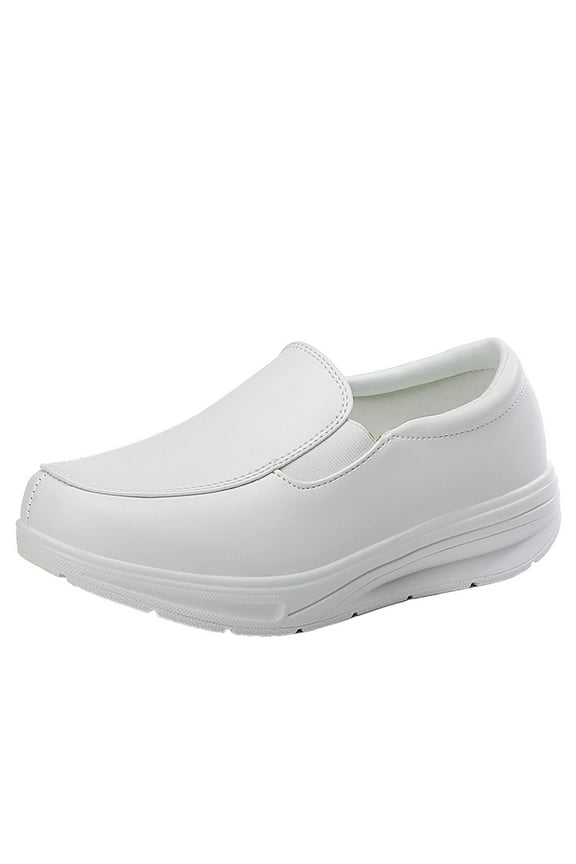 Women's Slip On Wedge Shoes Faux Leather Comfortable Walking Shoes Work Shoes Breathable Non-Slip Lightweight Arch Support Dress Shoes White 42