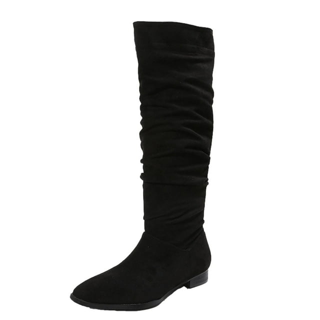 flat slouch knee high boots