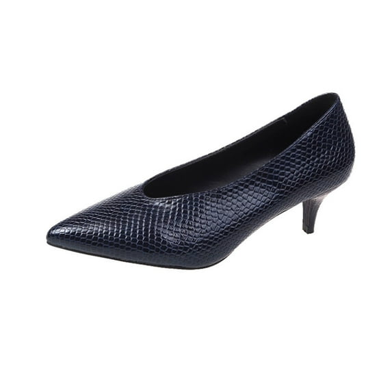 hopeusnice Women's Snake Print Kitten Heel Pumps Pointed Toe Low Heel Dress Shoes Slip On Party Office Shoes Comfortable Work Shoes Blue 41