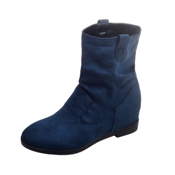 hopeusnice Women's Suede Ankle Boots Wedge Heel Booties Winter Warm Comfortable Zipper Closure Low Heel Round Toe Shoes Blue 43