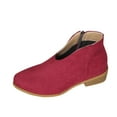thumbnail image 1 of hopeusnice Women's Suede Ankle Boots Zipper Block Low Heel Slip On Booties V Cut Open Toe Comfortable Round Toe Short Boots Red 37, 1 of 7