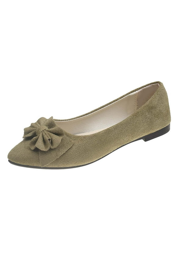 Women's Suede Bowknot Flat Shoes Pointed Toe Ballerina Flats Comfortable Slip On Loafers Ladies Ballerina Shoes for Wedding Party Army Green 42