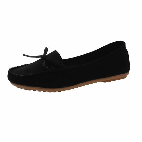 hopeusnice Women's Suede Bowknot Loafers Slip On Flat Shoes Comfortable Breathable Soft Sole Driving Shoes Flats Black 35