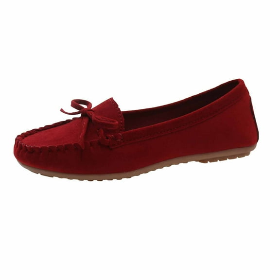 hopeusnice Women's Suede Bowknot Loafers Slip On Flat Shoes Comfortable Breathable Soft Sole Driving Shoes Flats Red 38