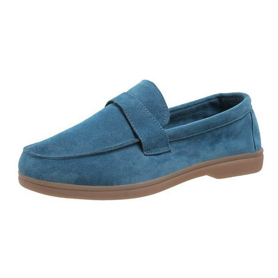 hopeusnice Women's Suede Leather Loafers Slip On Driving Shoes Comfortable Breathable Flat Shoes Driving Shoes Blue 37