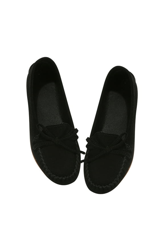Women's Suede Loafers Bowknot Flats Slip On Driving Moccasins Comfortable Soft Sole Shoes Flats Walking Shoes Black 39