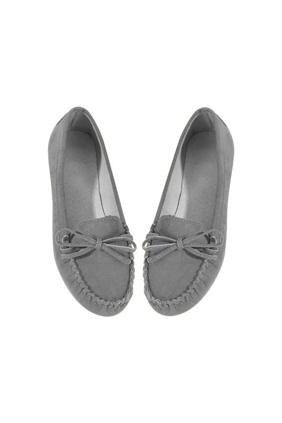 Women's Suede Loafers Bowknot Flats Slip On Driving Moccasins Comfortable Soft Sole Shoes Flats Walking Shoes Gray 35