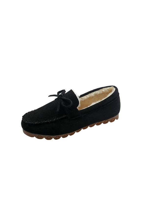 Women's Suede Loafers Fuzzy Fleece Lined Slip On Flats Comfortable Winter Shoes Warm Indoor Outdoor Flats Black 40