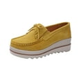 thumbnail image 1 of hopeusnice Women's Suede Loafers Slip On Wedge Shoes Comfortable Breathable Bowknot Tassel Flatform Walking Shoes Yellow 36, 1 of 5
